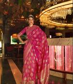 Pink Silk Blend Woven Design Handloom Saree With Blouse For Women 