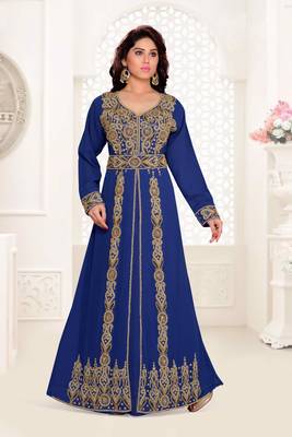 Navy Blue color Full Sleeves Handmade Moroccan Kaftan 1