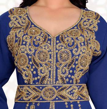 Navy Blue color Full Sleeves Handmade Moroccan Kaftan 2