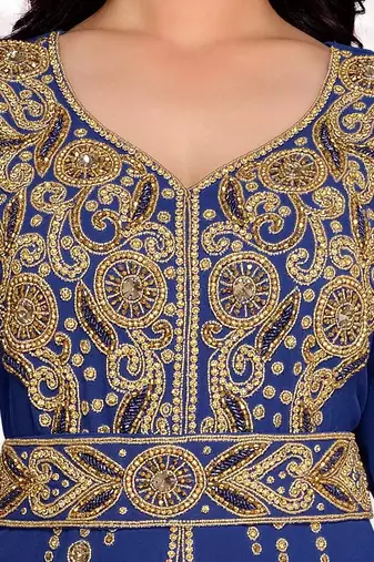 Navy Blue color Full Sleeves Handmade Moroccan Kaftan