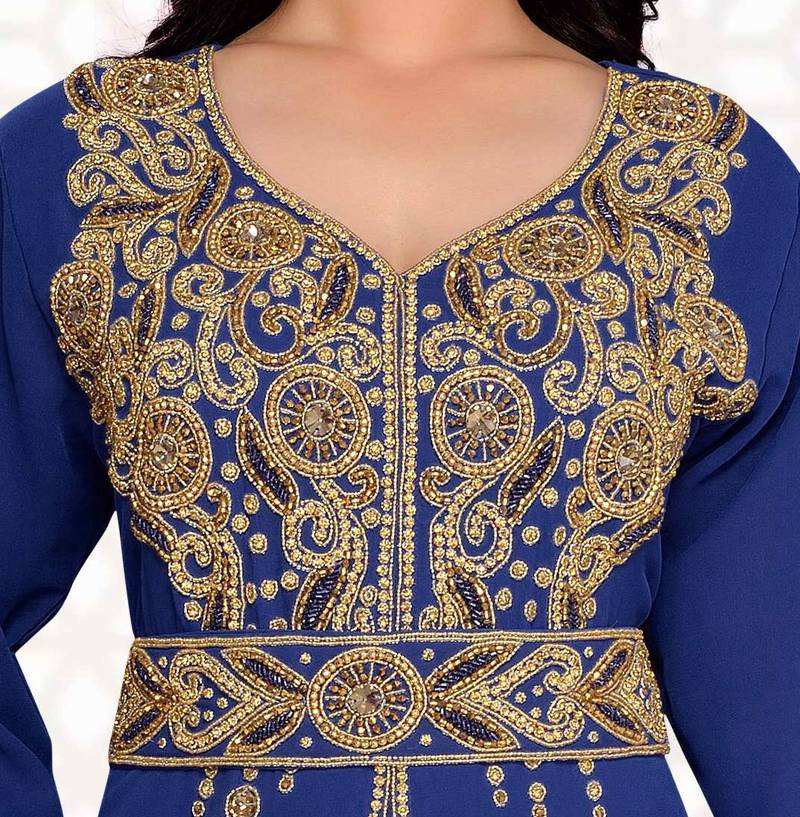 Navy Blue color luxurious Full Sleeves Handmade Moroccan Kaftan.