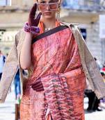 Dark Orange Banarasi Silk Zari Weaving Border And Pallu Saree With Blouse For Women