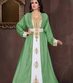 Dark-Green & White color luxurious Full Sleeves Handmade Moroccan Kaftan .