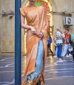 Orange Banarasi Silk Zari Weaving Border And Pallu Saree With Blouse For Women