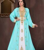 Cyan & White color luxurious Full Sleeves Handmade Moroccan Kaftan .