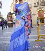 Blue Banarasi Silk Zari Weaving Border And Pallu Saree With Blouse For Women