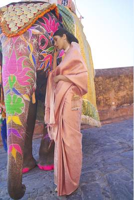 Peach kanjivaram style of silk bland thread & Zari weaving saree with Blouse 2