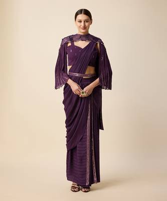 Wine Silk Embridered Saree 1
