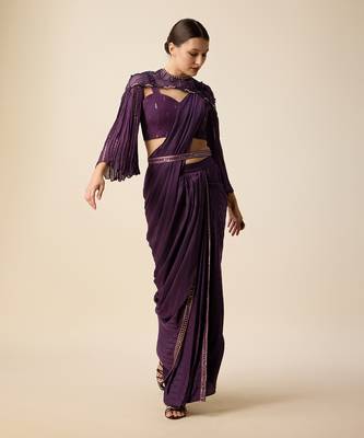 Wine Silk Embridered Saree 2