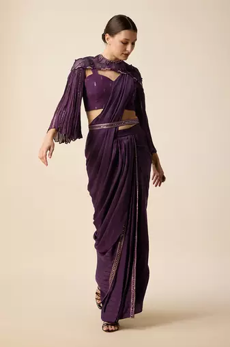 Wine Silk Embridered Saree