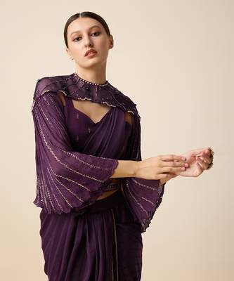 Wine Silk Embridered Saree 3