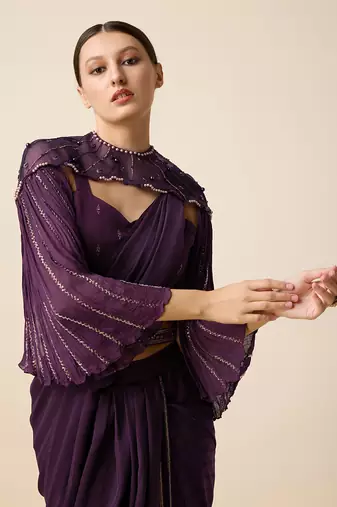 Wine Silk Embridered Saree