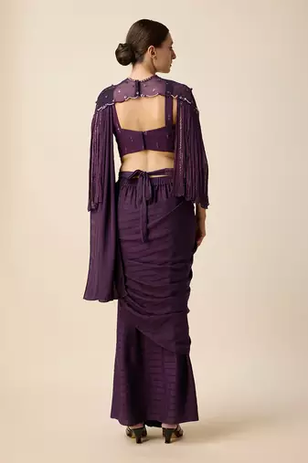 Wine Silk Embridered Saree
