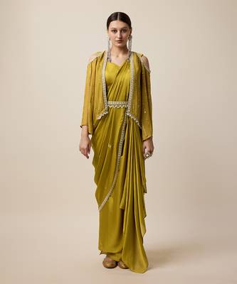 Mustard Georgette Embridered Saree 1