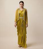 Mustard Georgette Embridered Saree