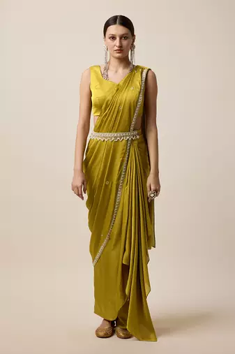 Mustard Georgette Embridered Saree