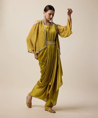 Mustard Georgette Embridered Saree 3