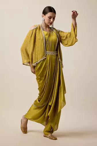 Mustard Georgette Embridered Saree