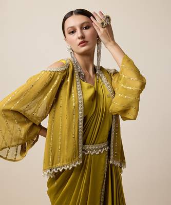 Mustard Georgette Embridered Saree 4