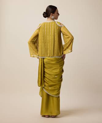 Mustard Georgette Embridered Saree 5