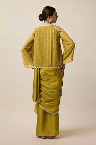 Mustard Georgette Embridered Saree
