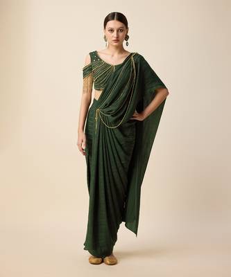 Bottol Green Silk. Embridered Saree 1