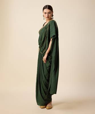 Bottol Green Silk. Embridered Saree 2