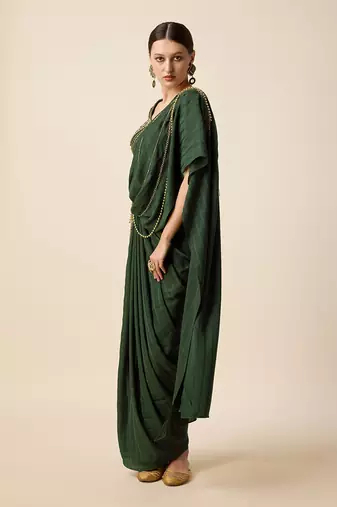Bottol Green Silk. Embridered Saree