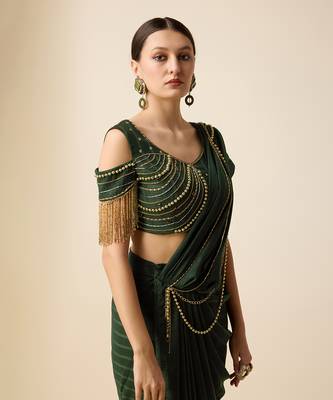 Bottol Green Silk. Embridered Saree 3