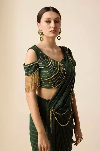 Bottol Green Silk. Embridered Saree