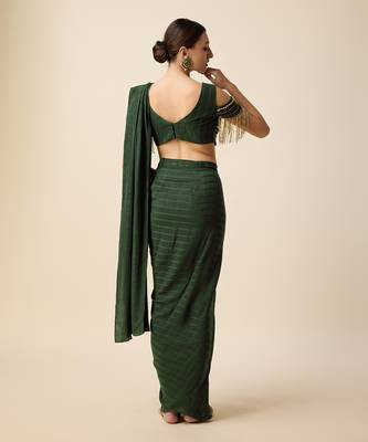 Bottol Green Silk. Embridered Saree 4