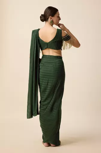 Bottol Green Silk. Embridered Saree