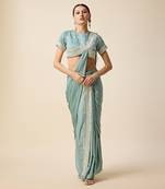 Aqua Blue Silk Embridered Saree