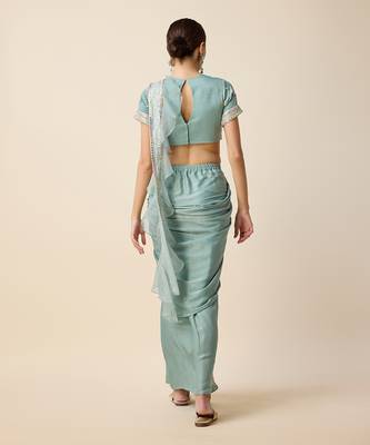 Aqua Blue Silk Embridered Saree 4