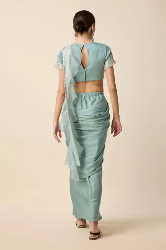 Aqua Blue Silk Embridered Saree