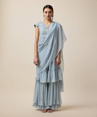 Light Blue Georgette,  Embridered Saree 1