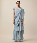 Light Blue Georgette,  Embridered Saree