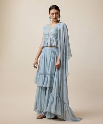 Light Blue Georgette,  Embridered Saree 2