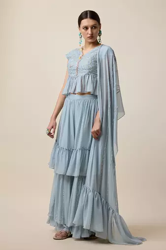 Light Blue Georgette,  Embridered Saree
