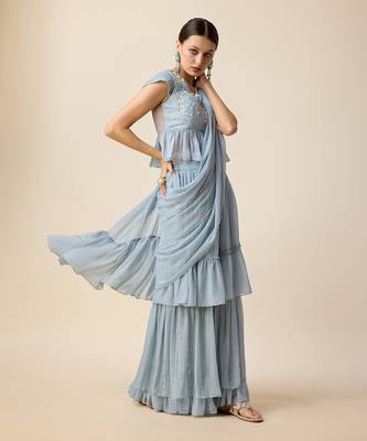 Light Blue Georgette,  Embridered Saree 3