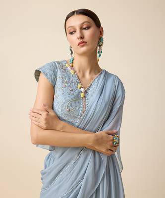 Light Blue Georgette,  Embridered Saree 4