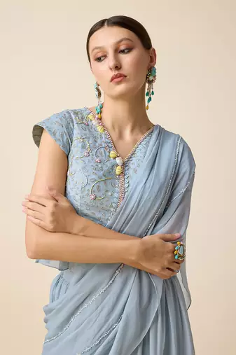 Light Blue Georgette,  Embridered Saree