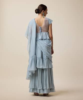 Light Blue Georgette,  Embridered Saree 5