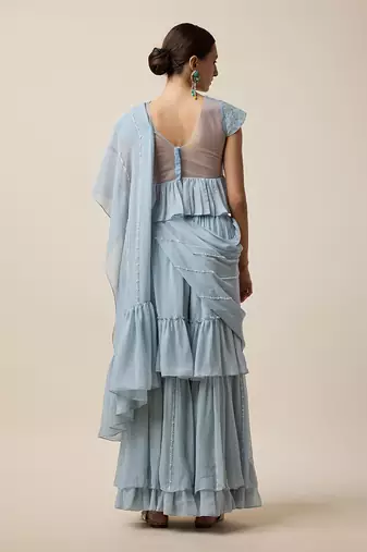 Light Blue Georgette,  Embridered Saree