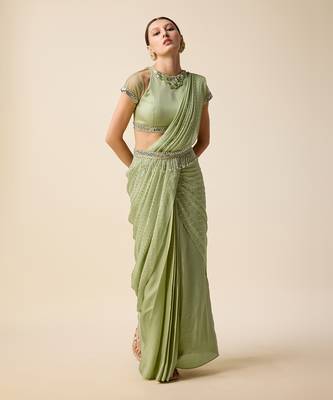 Pista Green Georgette Embridered Saree 1