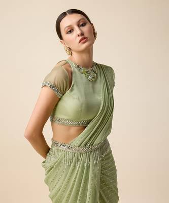 Pista Green Georgette Embridered Saree 2