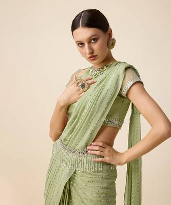 Pista Green Georgette Embridered Saree 3