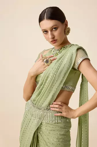 Pista Green Georgette Embridered Saree