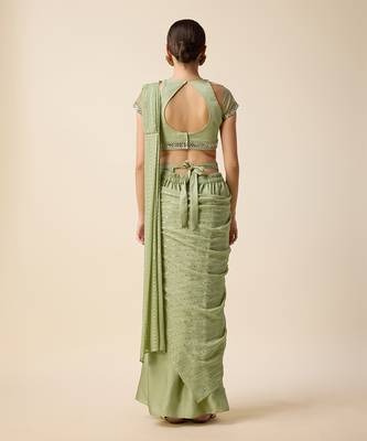 Pista Green Georgette Embridered Saree 4