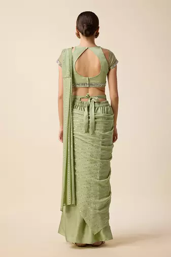Pista Green Georgette Embridered Saree